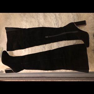 Thigh High Suede Boots with Gold Rim on Heel